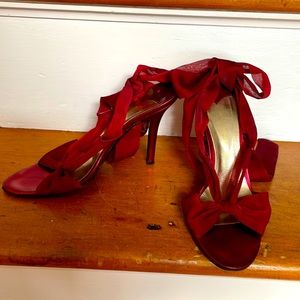Crimson red, organza, tie sandal from BCBG Max Azaria